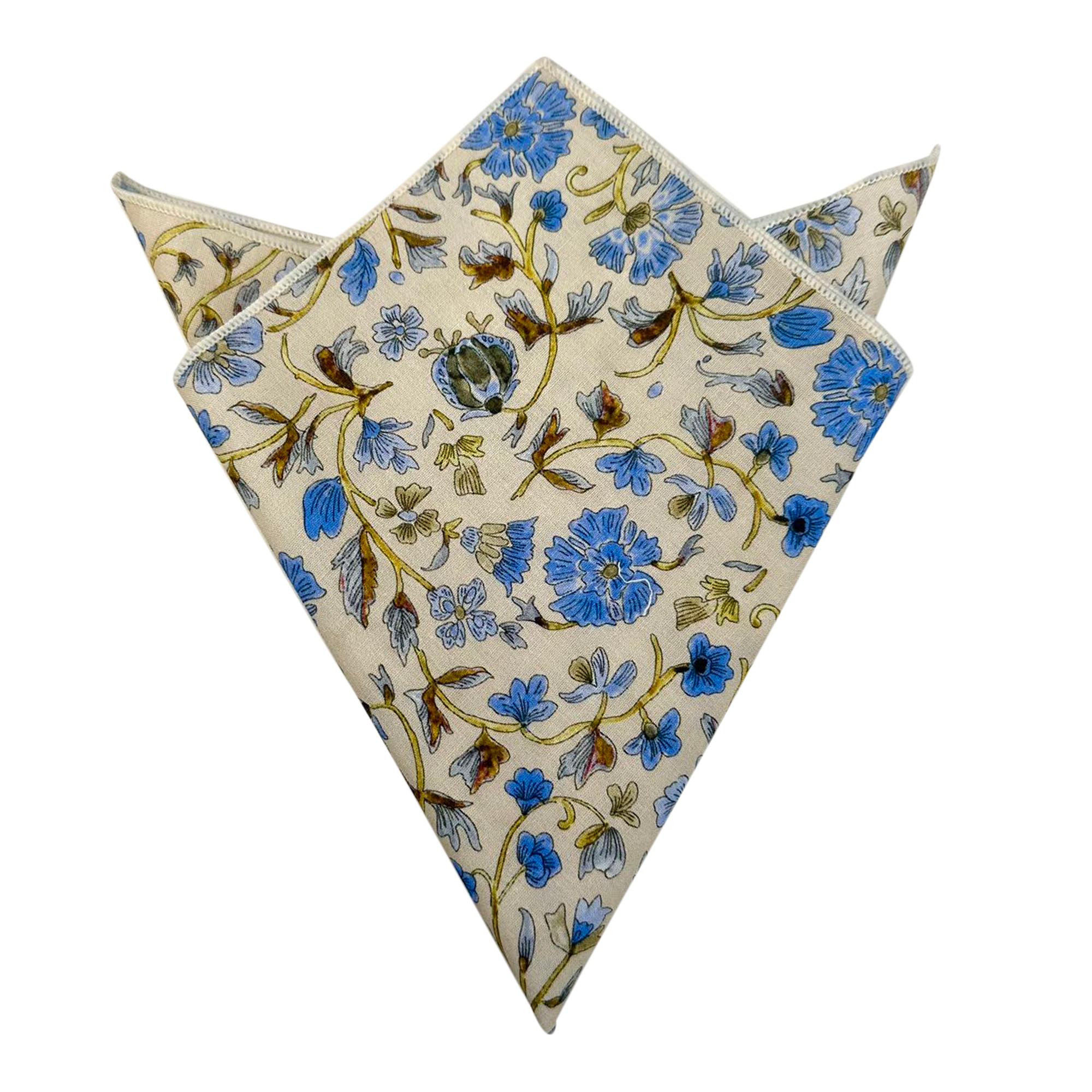 Blue Yellow Floral on Beige Pocket Square