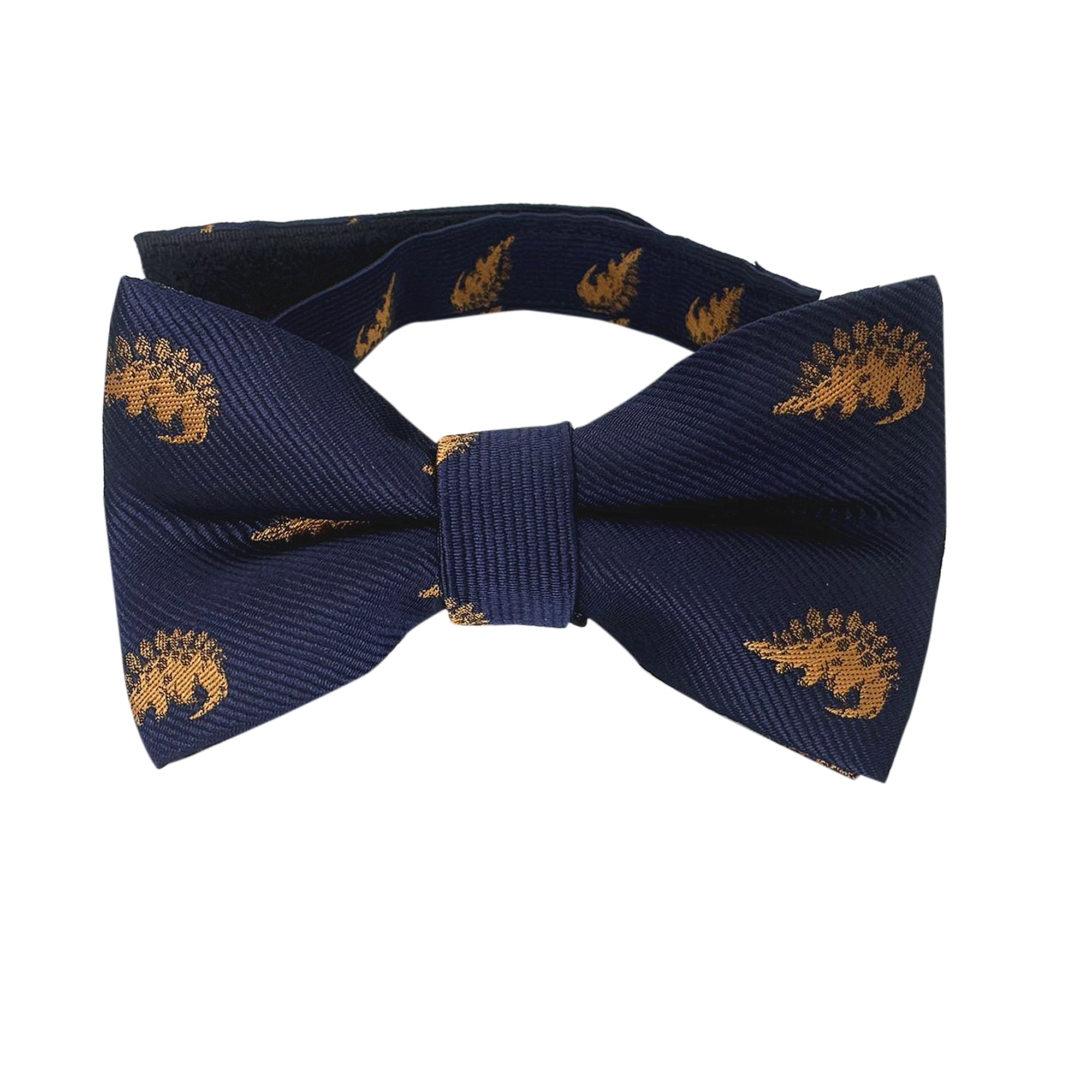 Navy Blue with Gold Stegosaurus Dinosaur Kids Bow Tie