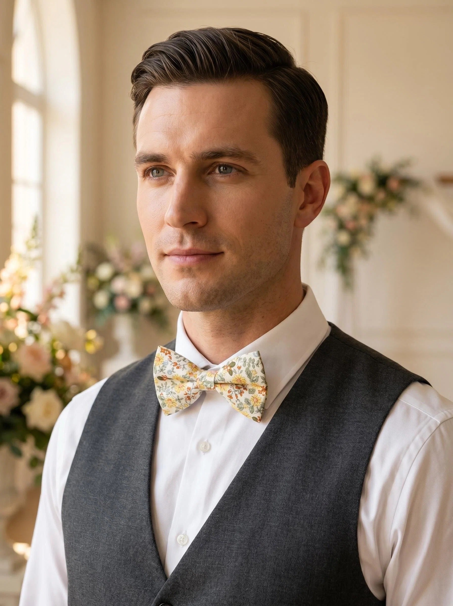Yellow Daisy Floral Pre-tied Bow Tie