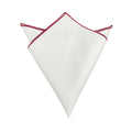 White Linen Pocket Square Maroon Border