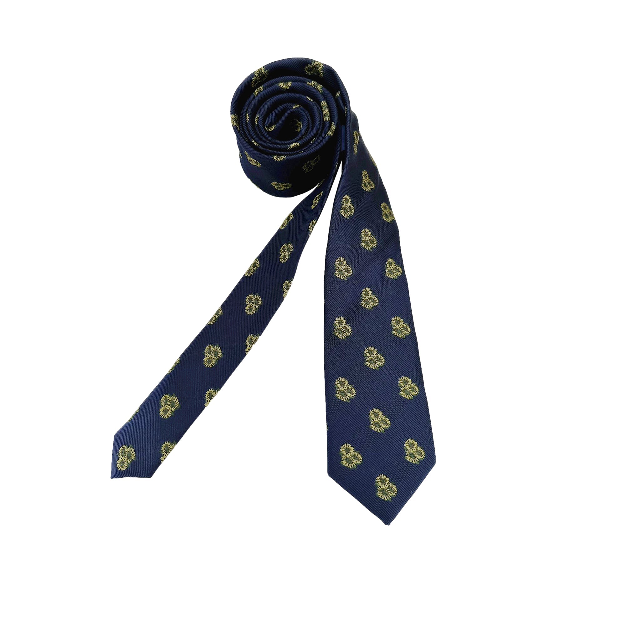 Navy Blue Yellow Spring Sunflower Skinny Tie
