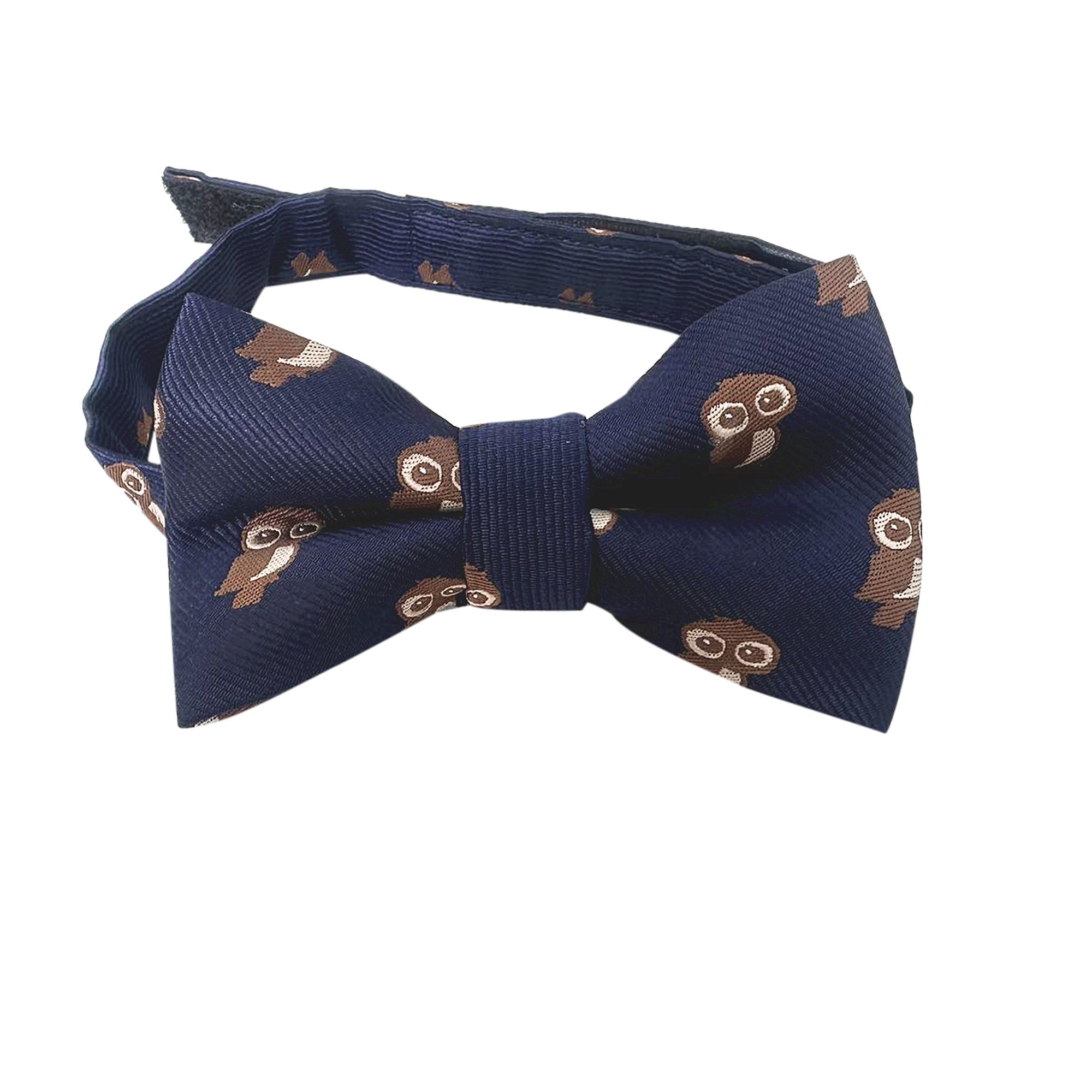 Navy Blue Brown Night Owl Kids Bow Tie