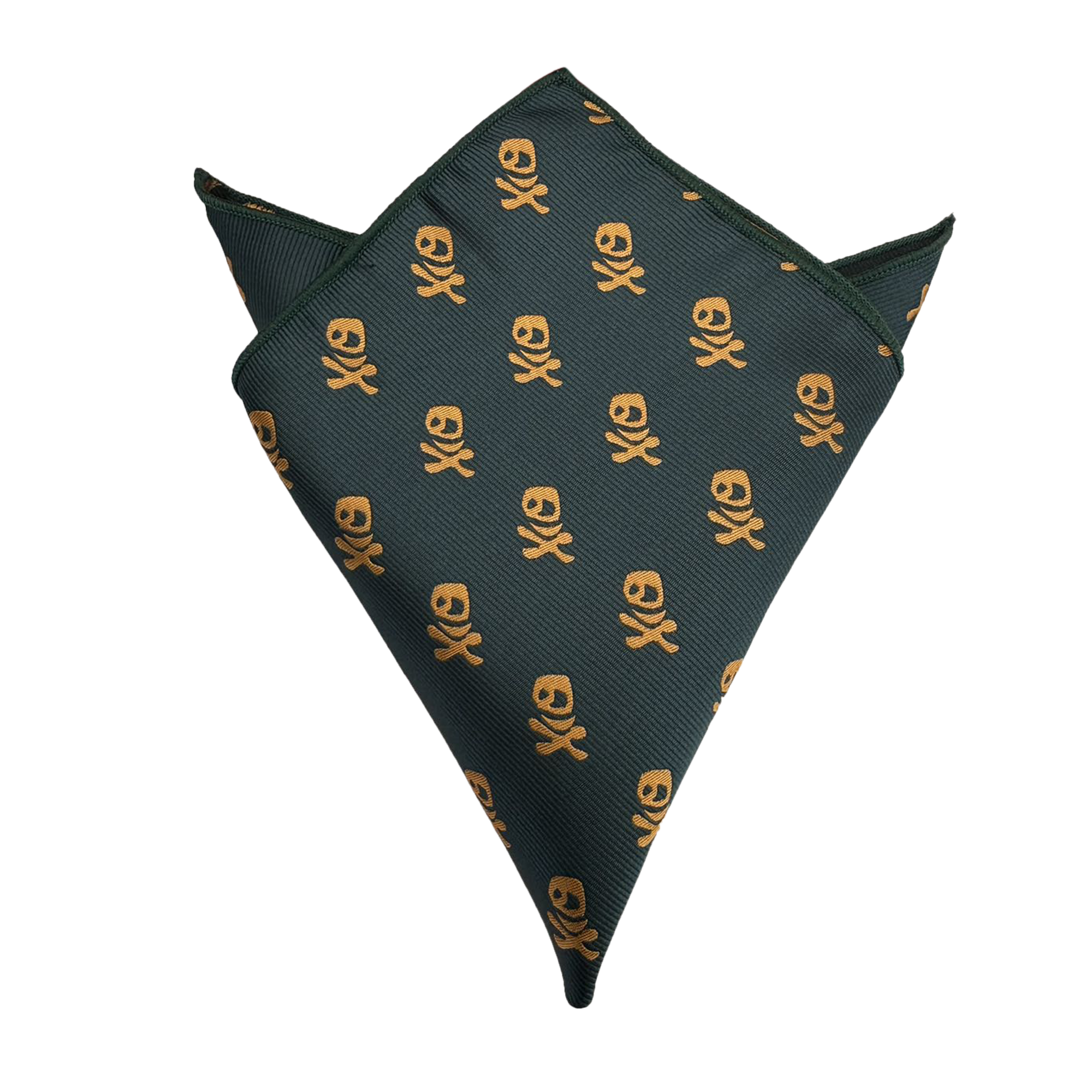 Navy Green with Gold Skull Pocket Square