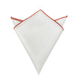 White Linen Pocket Square Rust Border