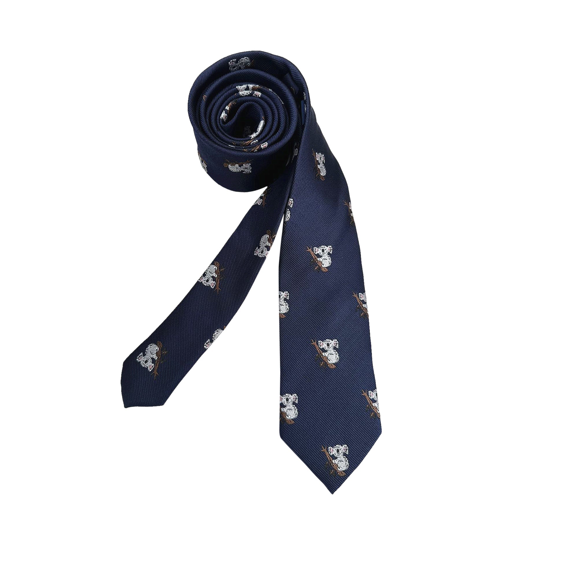 Navy Blue White Koala Skinny Tie