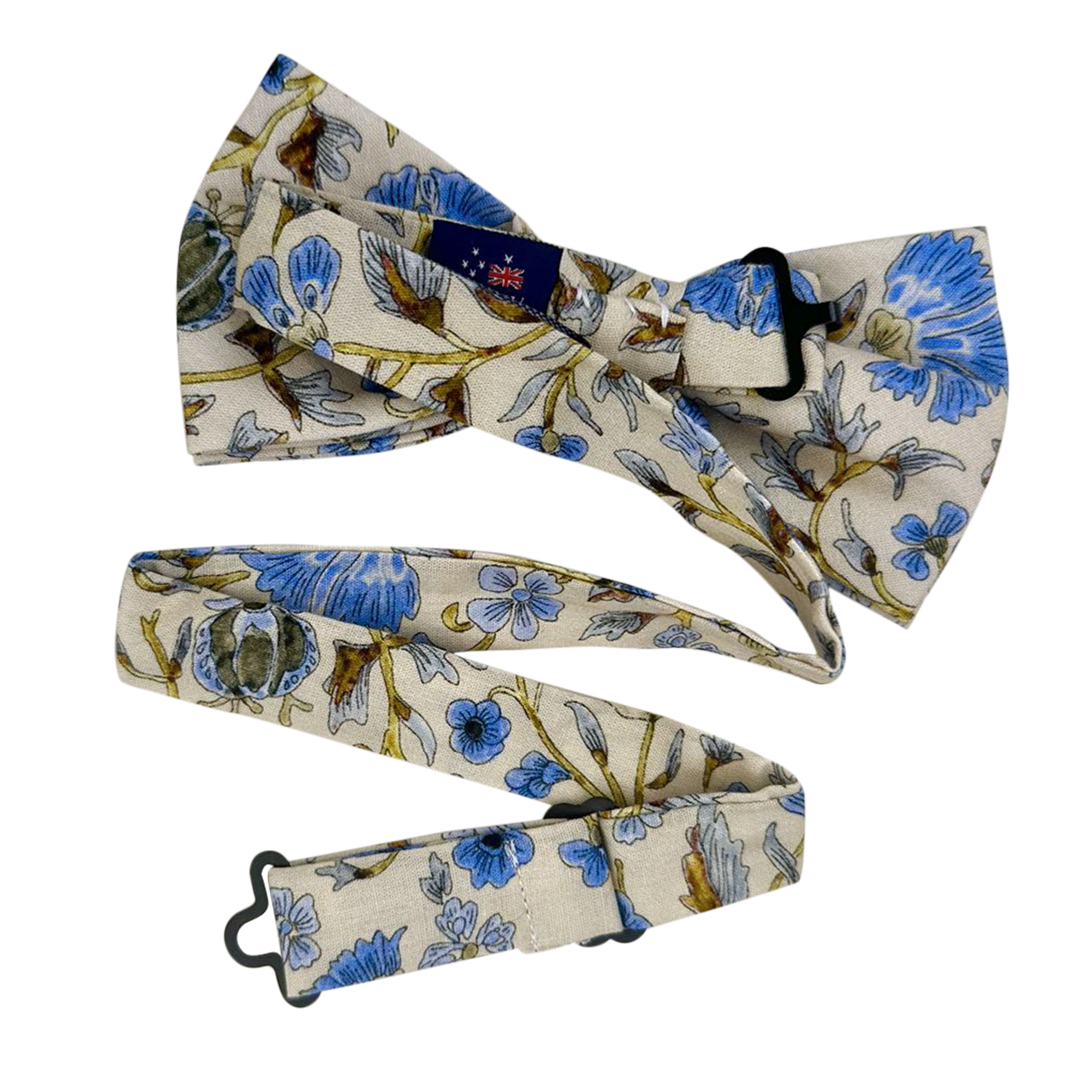 Blue Yellow Floral on Beige Pre-tied Bow Tie