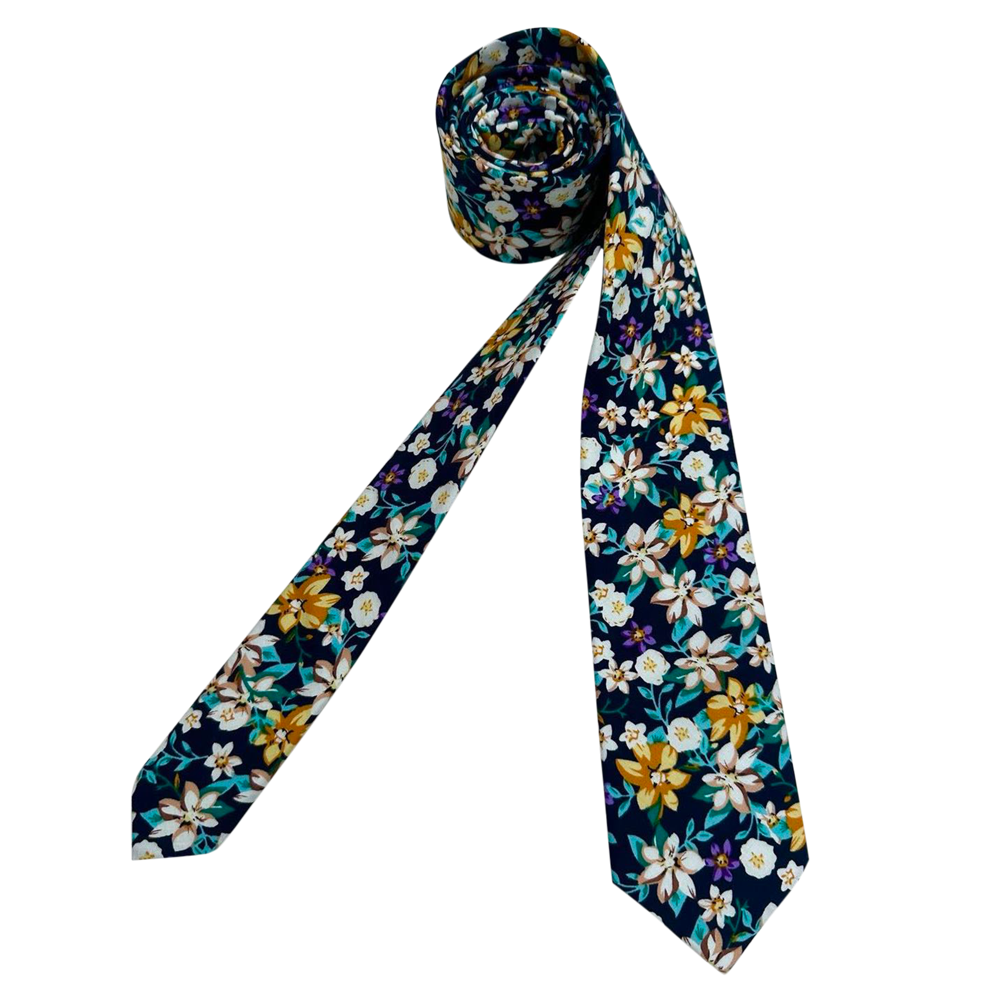 Navy Yellow Floral Skinny Tie