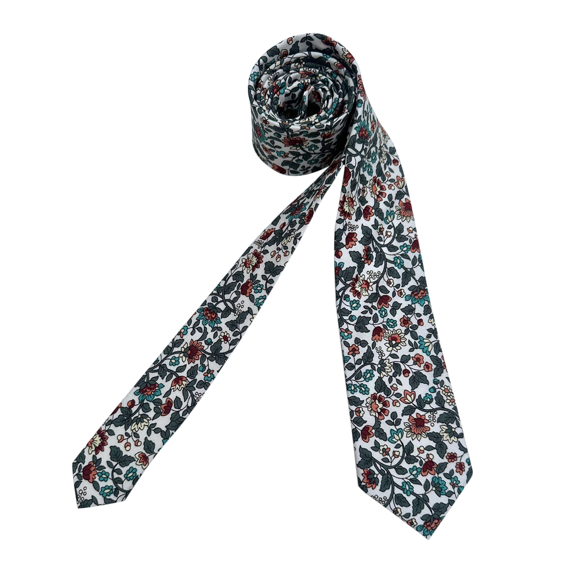 White Red Rose Floral Skinny Tie