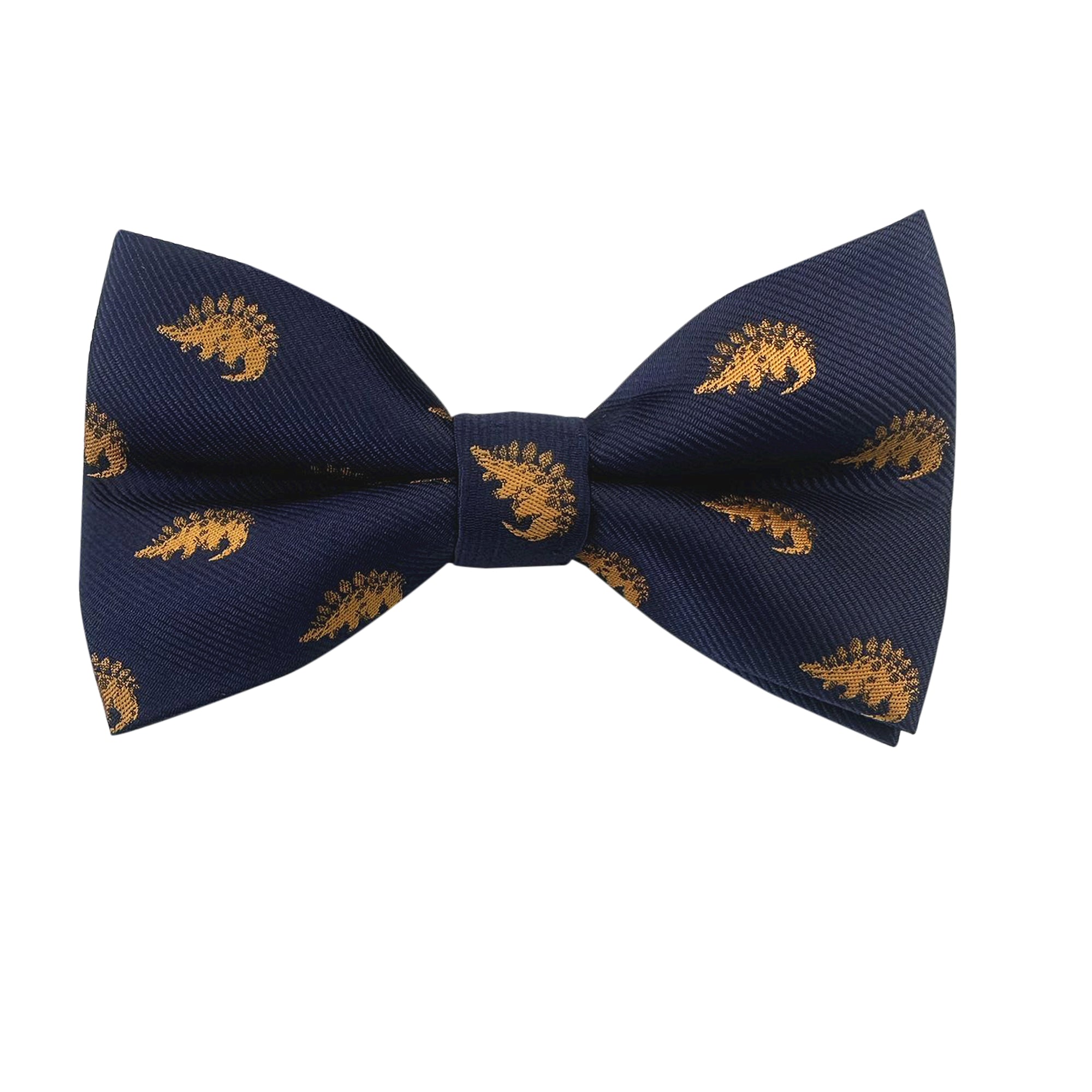 Navy Blue with Gold Stegosaurus Dinosaur Pre-tied Bow Tie