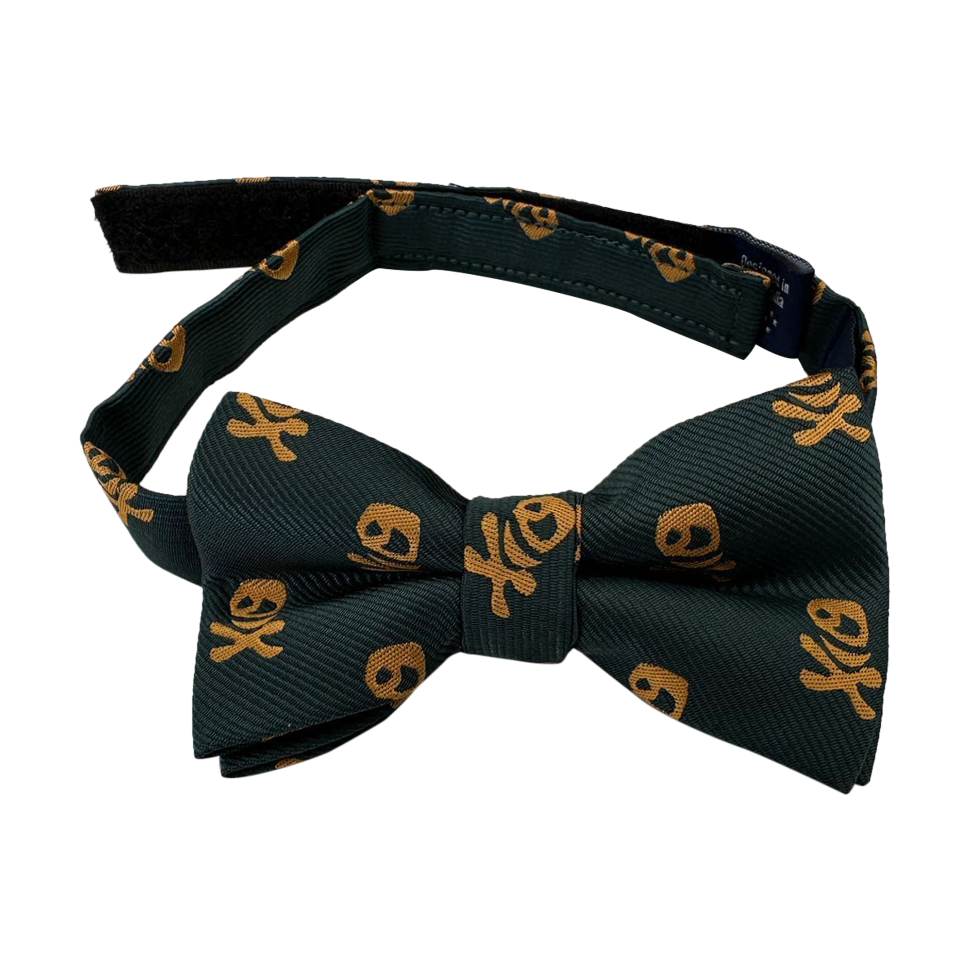 Navy Green with Gold Skull Kids Bow Tie