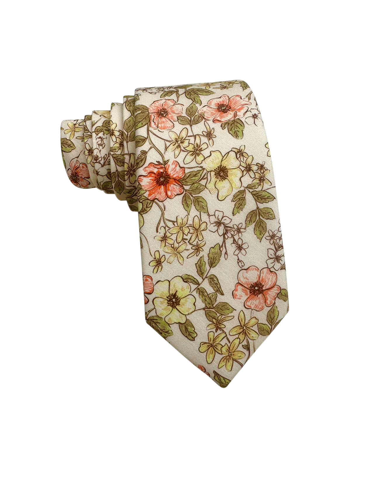 Tan Sage Green Floral Skinny Tie