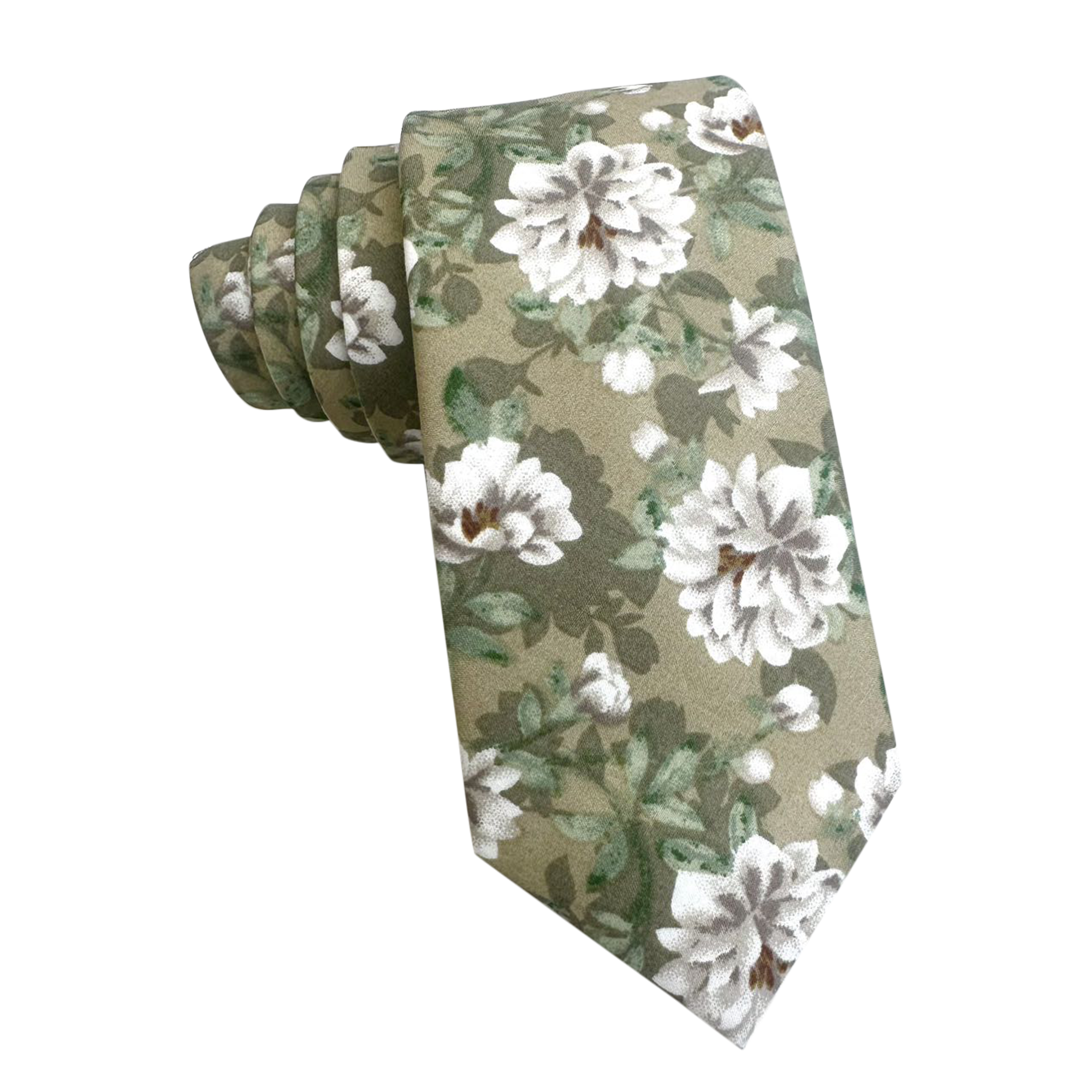 Sage Green With White Floral Skinny Tie