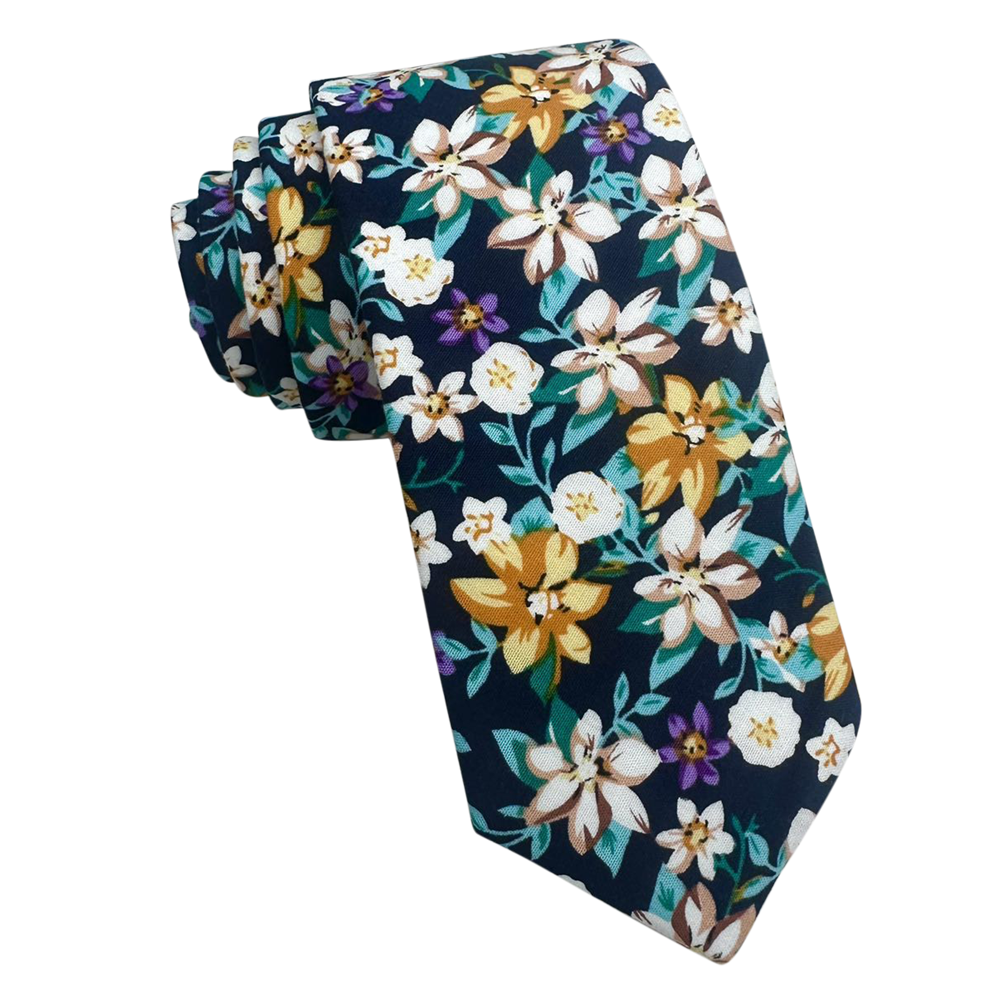 Navy Yellow Floral Necktie