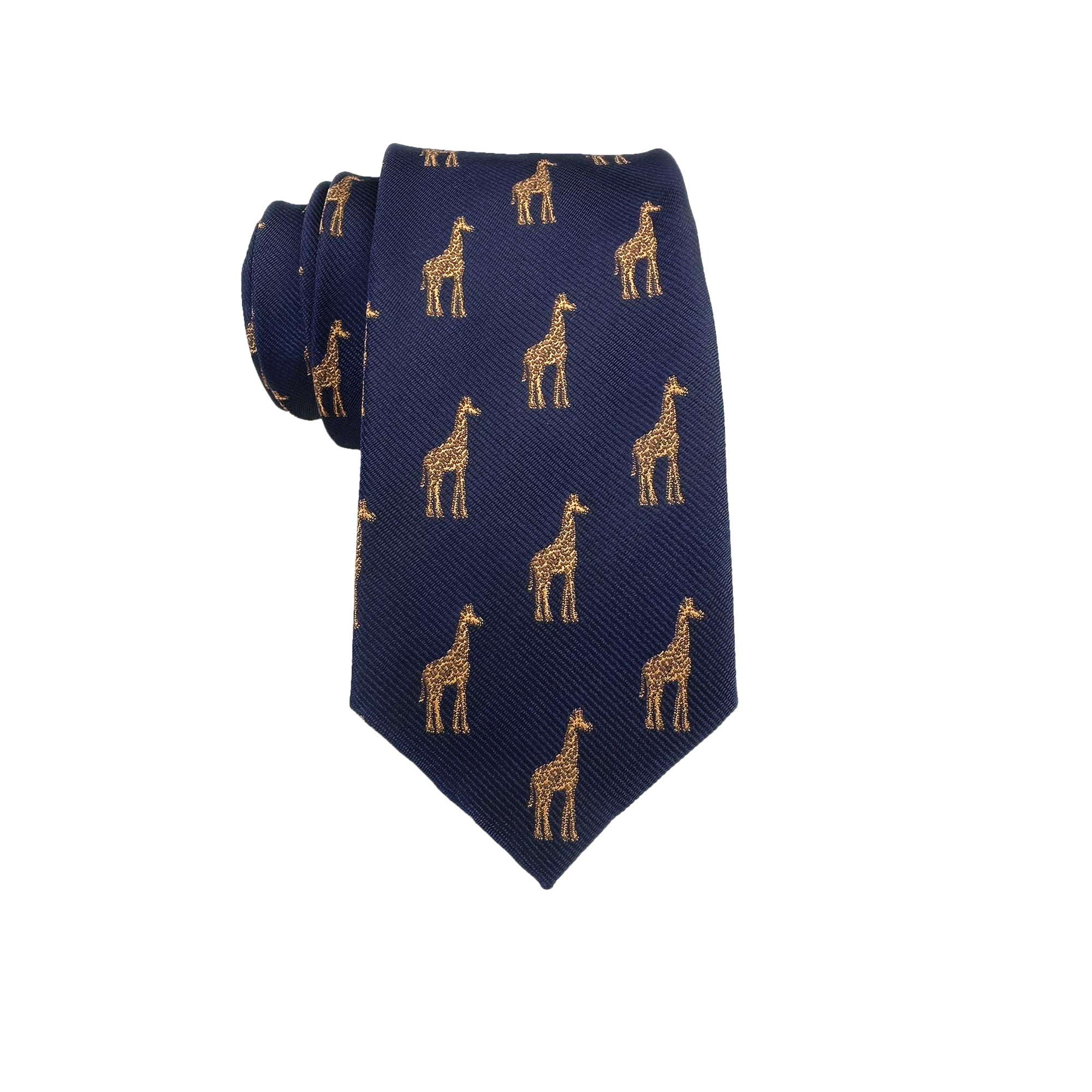 Navy Blue Golden Brown Giraffe Skinny Tie