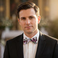 Plum Purple Floral Bow Tie: Sage Green Flowers, Cotton Wedding Bowtie