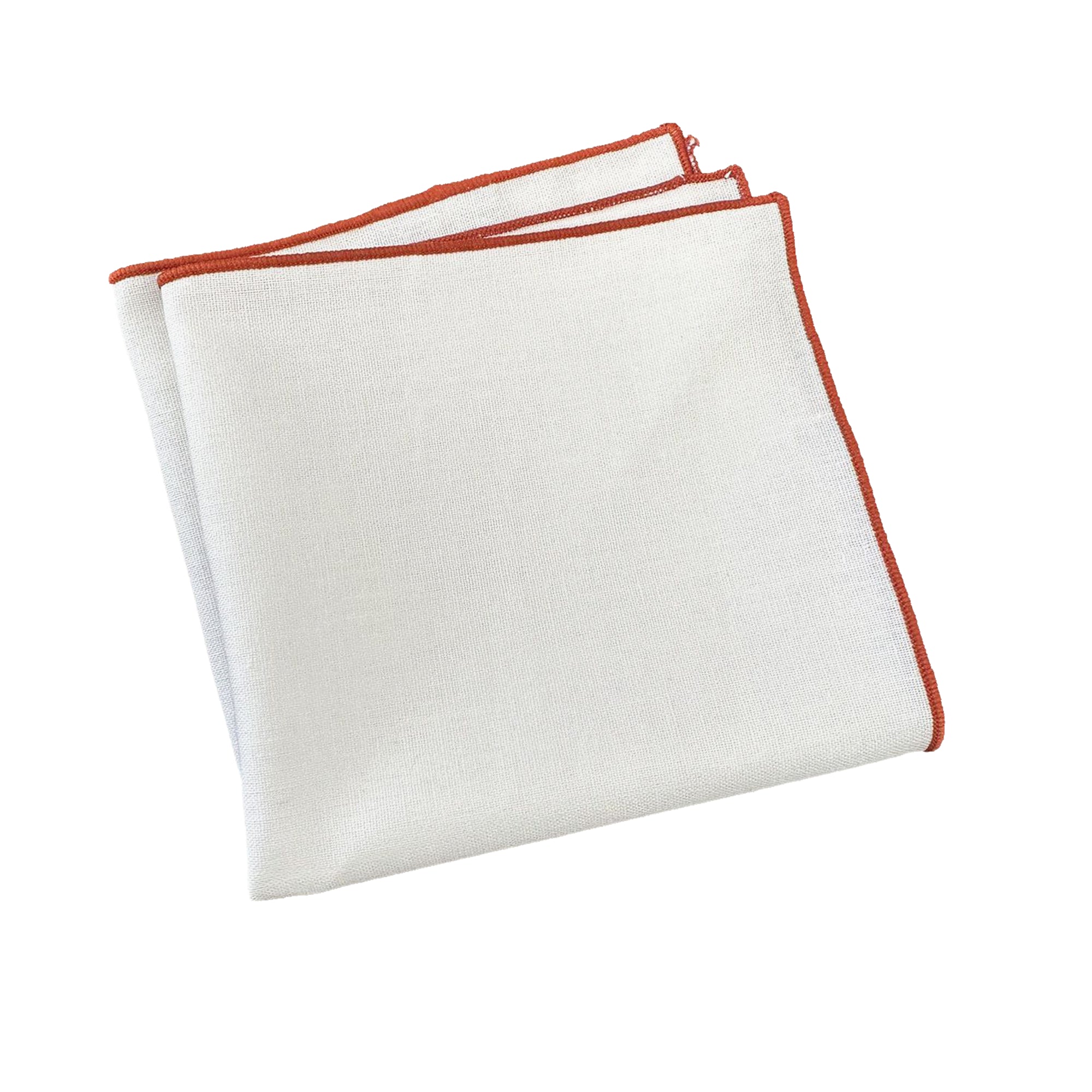 White Linen Pocket Square Rust Border