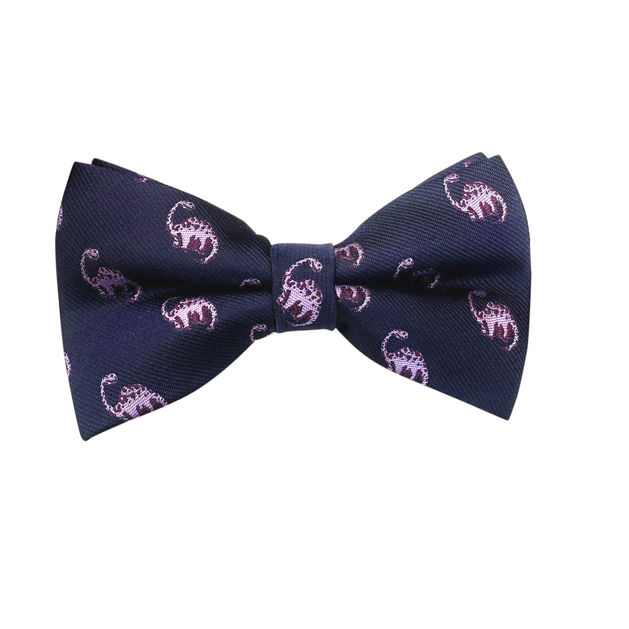 Navy Blue with Lilac Apatosaurus Dinosaur Pre-tied Bow Tie