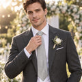 Light Gray Textured Linen Skinny tie, Dry Grey Woven Melange Wedding Slim Tie
