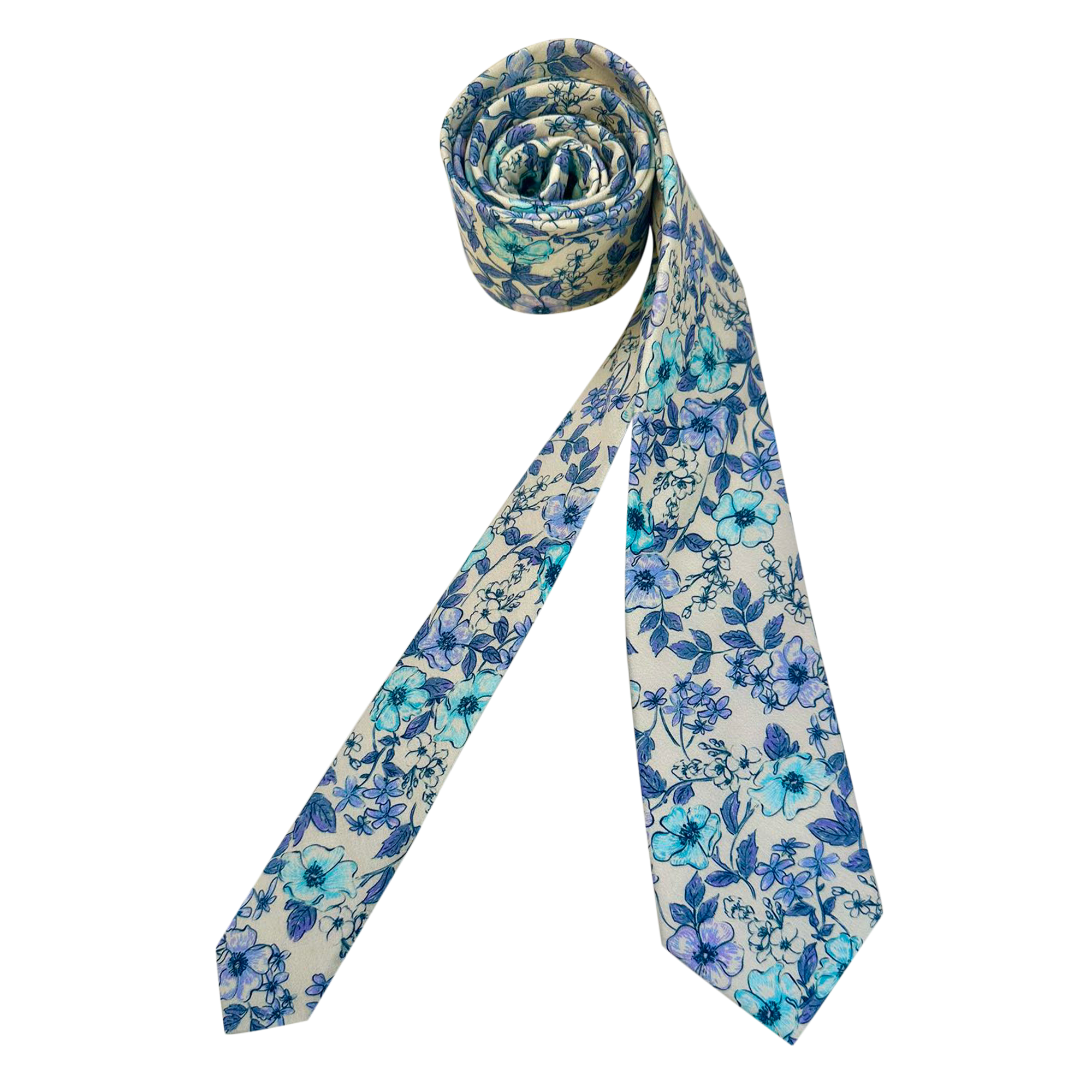 Teal Blue And Purple Floral Skinny Tie