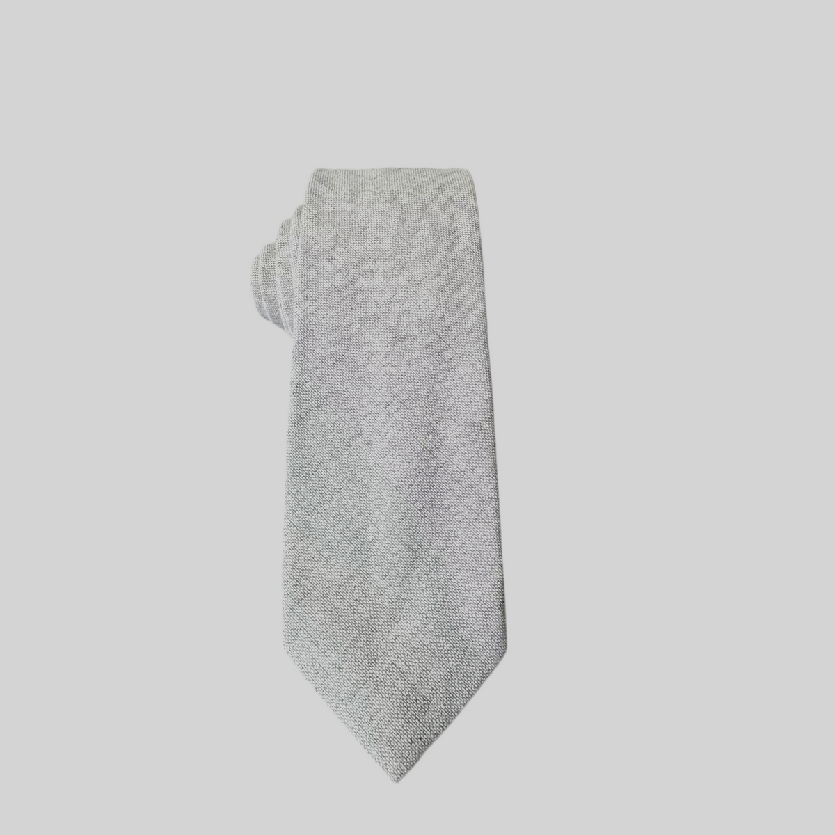 Light Gray Textured Linen Skinny tie, Dry Grey Woven Melange Wedding Slim Tie