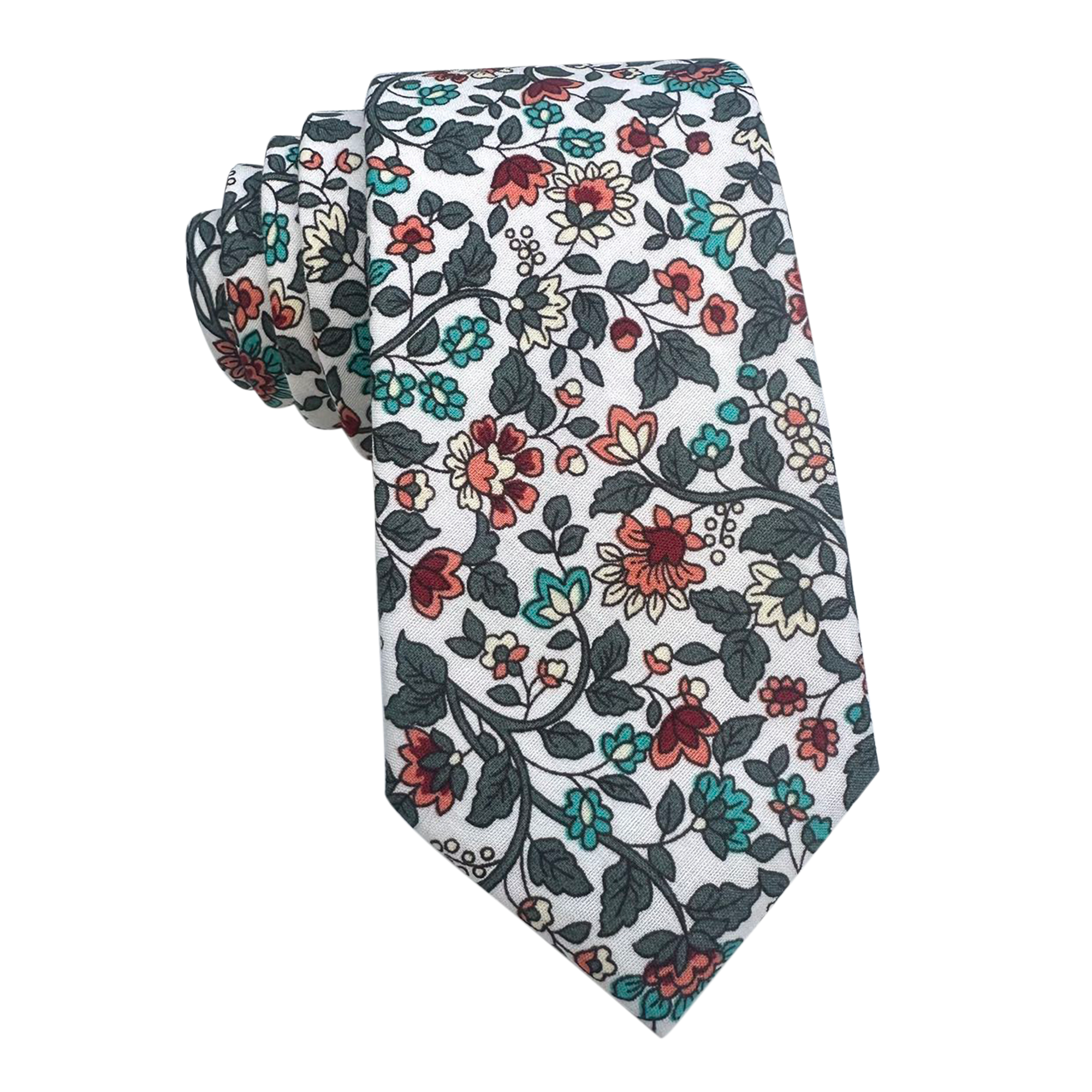 White Red Rose Floral Skinny Tie
