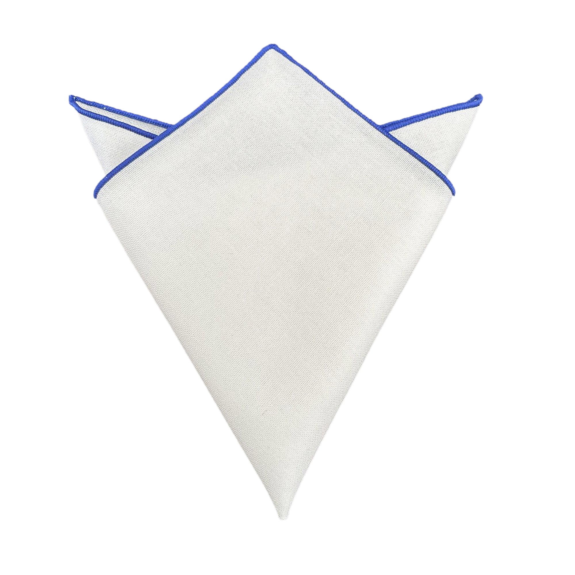White Linen Pocket Square Sapphire Blue Border