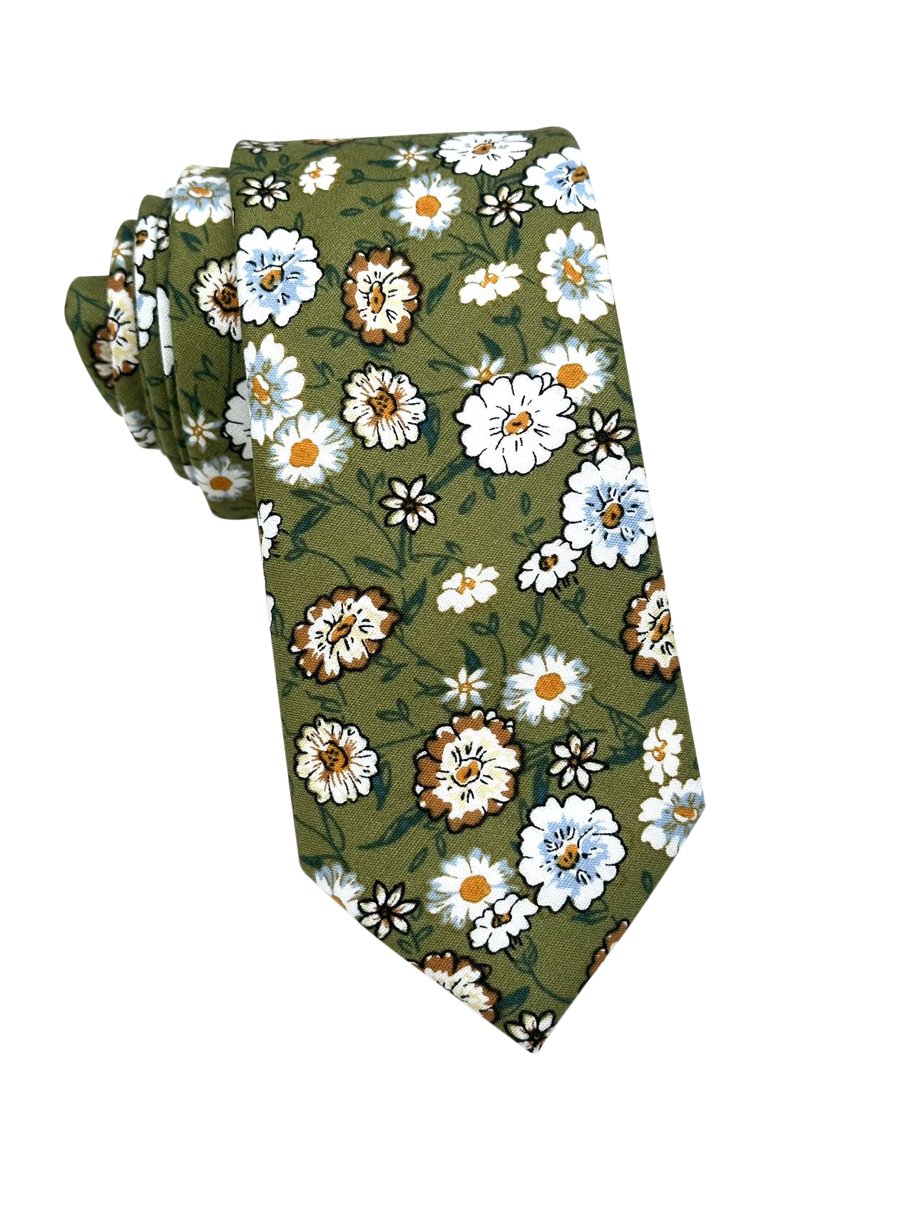 Army Green Floral Skinny Tie