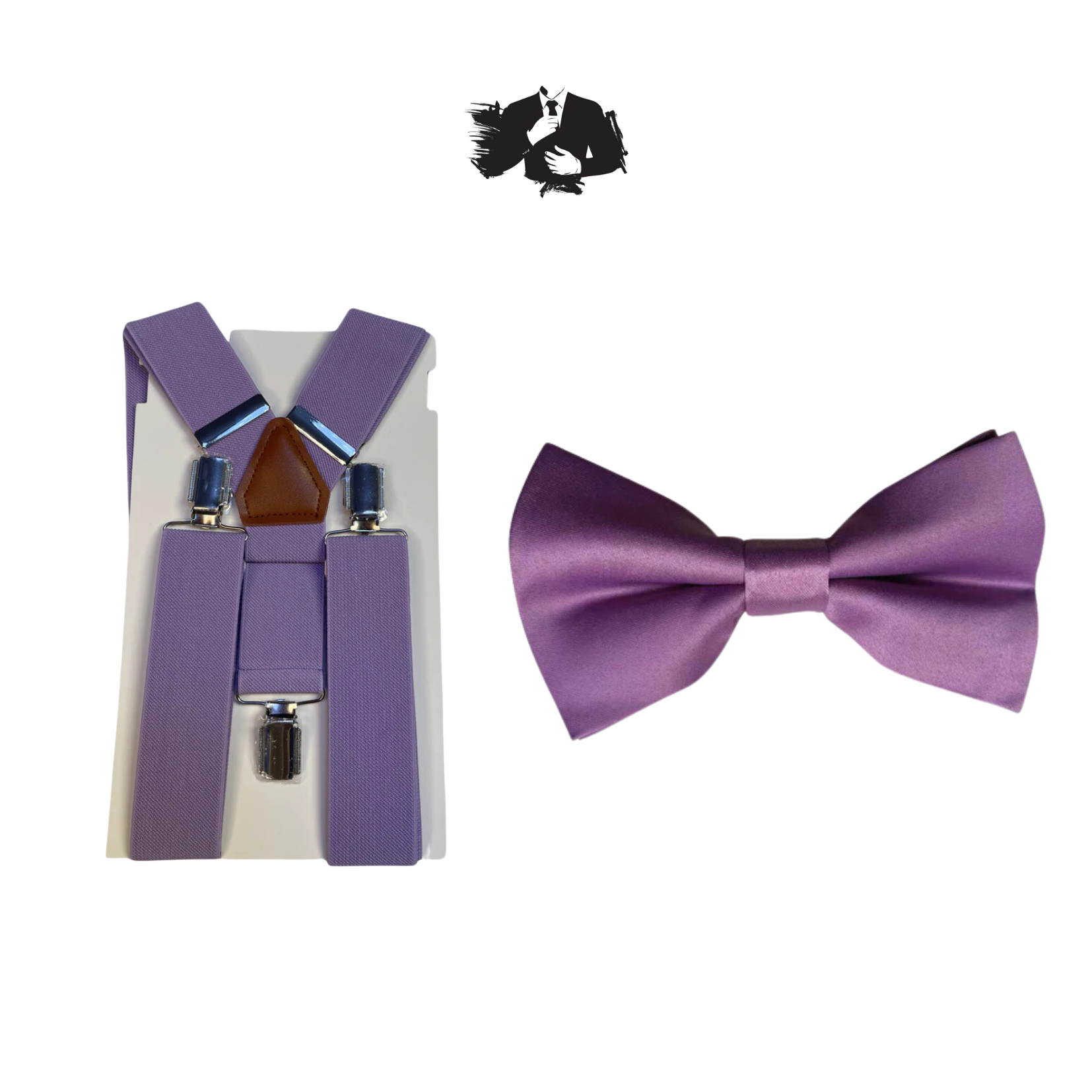 Dusty Purple Adult Suspender + Wisteria Purple Pre-tied Bow Tie COMBO