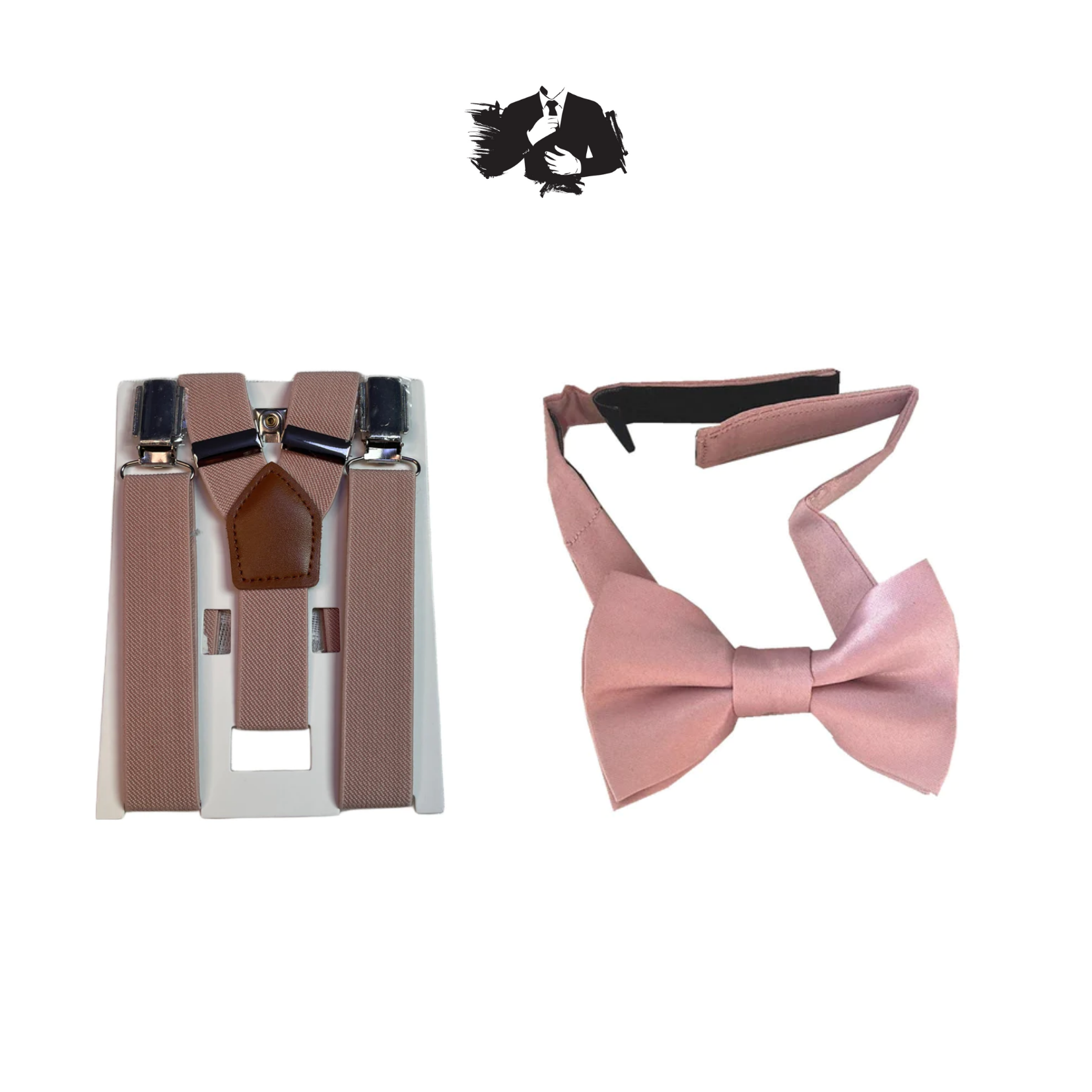 Nude Pink Kids Suspender + Mushroom Pink Satin Kids Bow Tie COMBO