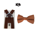 Chocolate Brown Adult Suspender + Rusty Bronze Linen Pre-tied Bow Tie COMBO