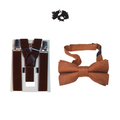 Chocolate Brown Kids Suspender + Burnt Bronze Linen Kids Bow Tie COMBO