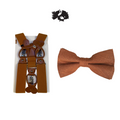 Bronze Tan Adult Suspender + Rusty Bronze Linen Pre-tied Bow Tie COMBO