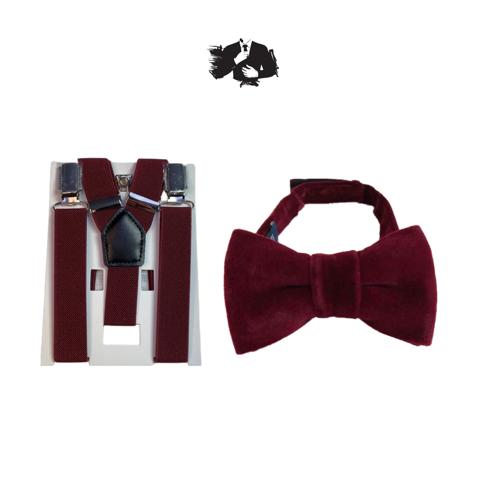 Burgundy Kids Suspender + Burgundy Velvet Kids Bow Tie COMBO