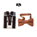 Brown Kids Suspender + Burnt Bronze Linen Kids Bow Tie COMBO