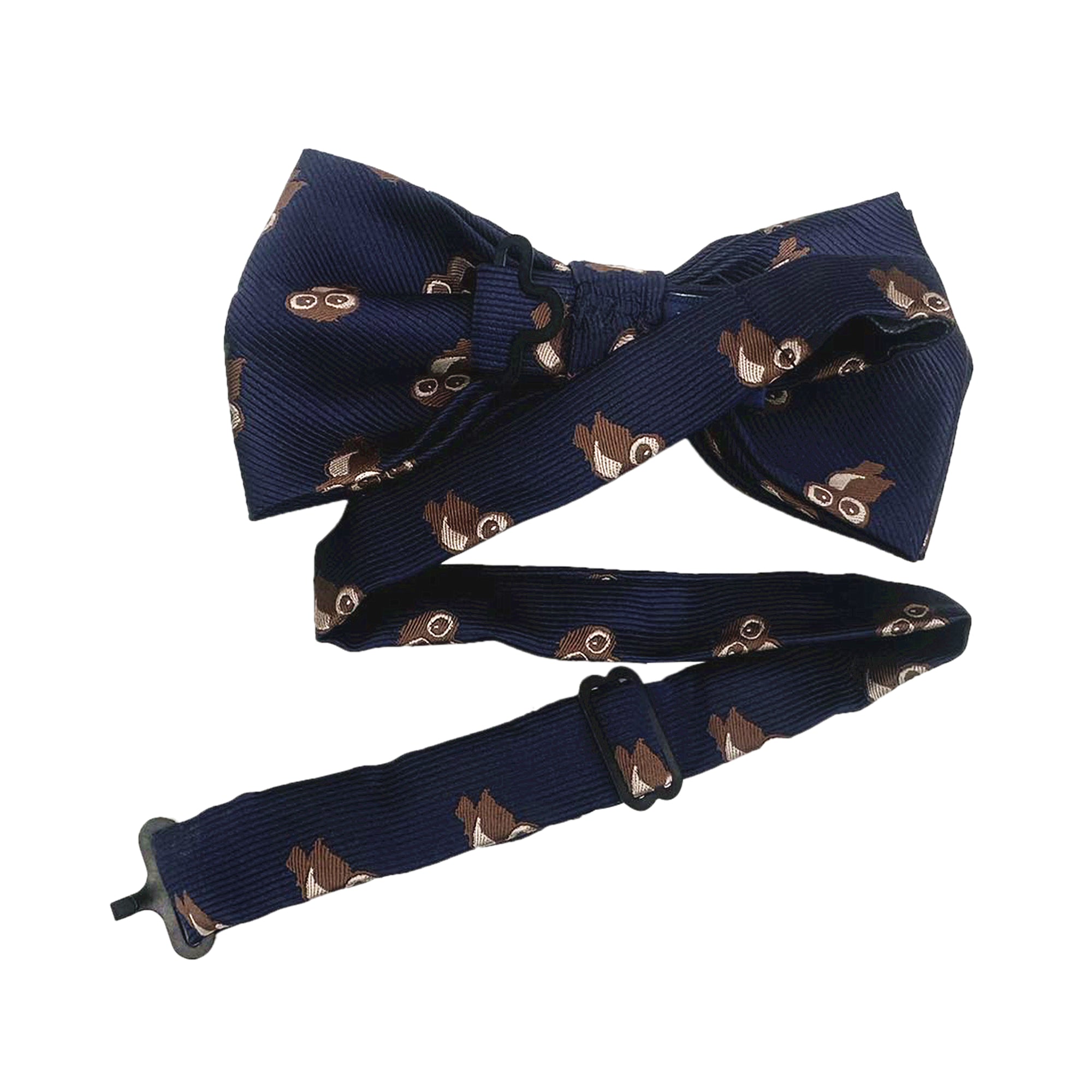 Navy Blue Brown Night Owl Pre-tied Bow Tie