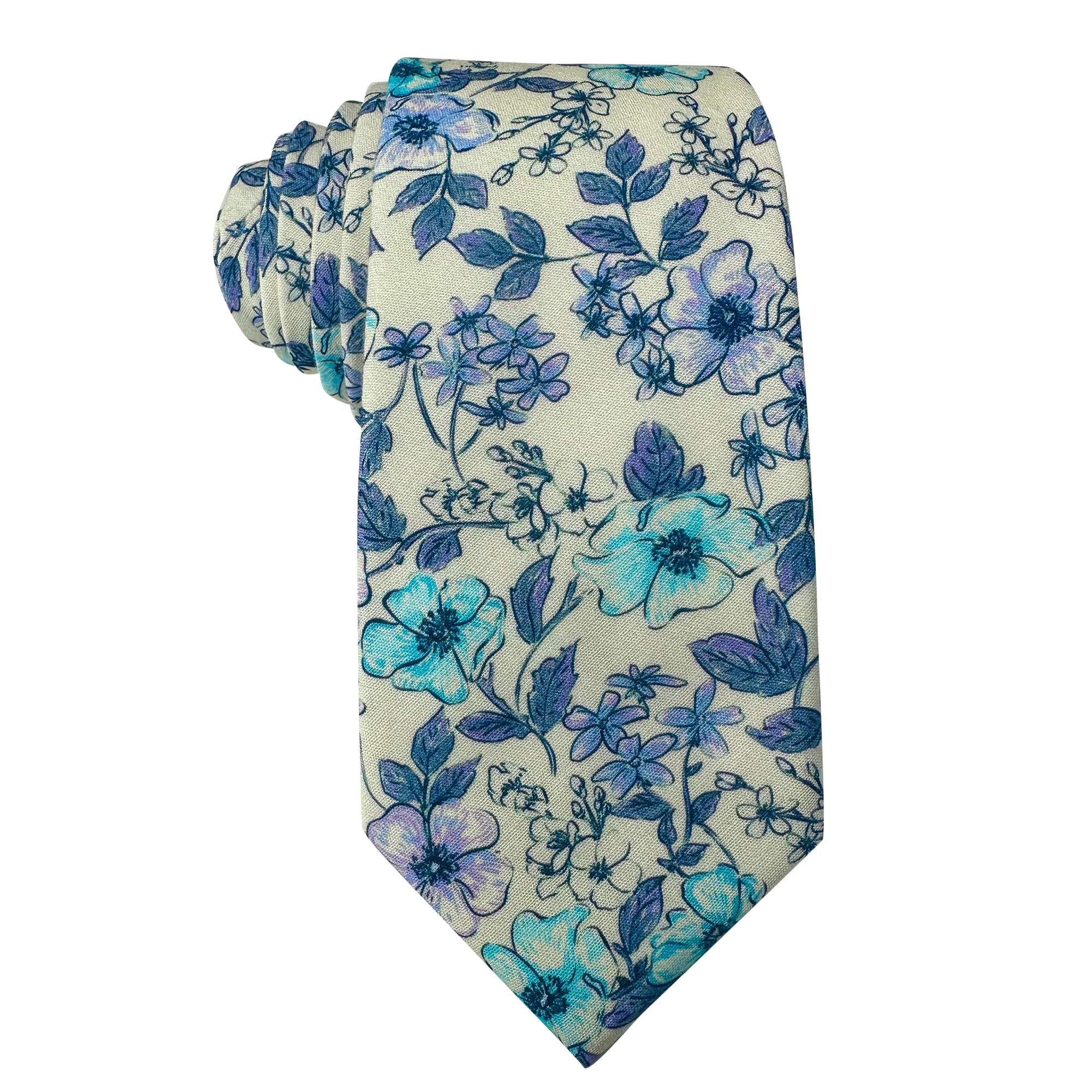 Teal Blue And Purple Floral Skinny Tie