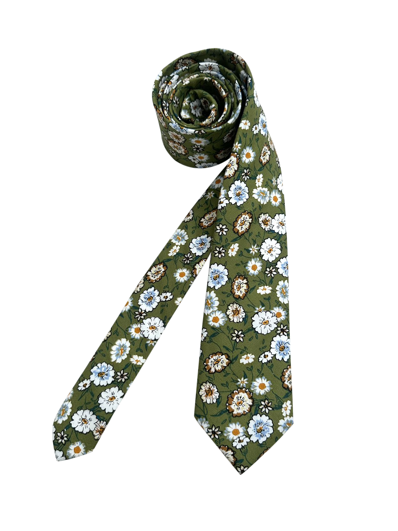 Army Green Floral Skinny Tie