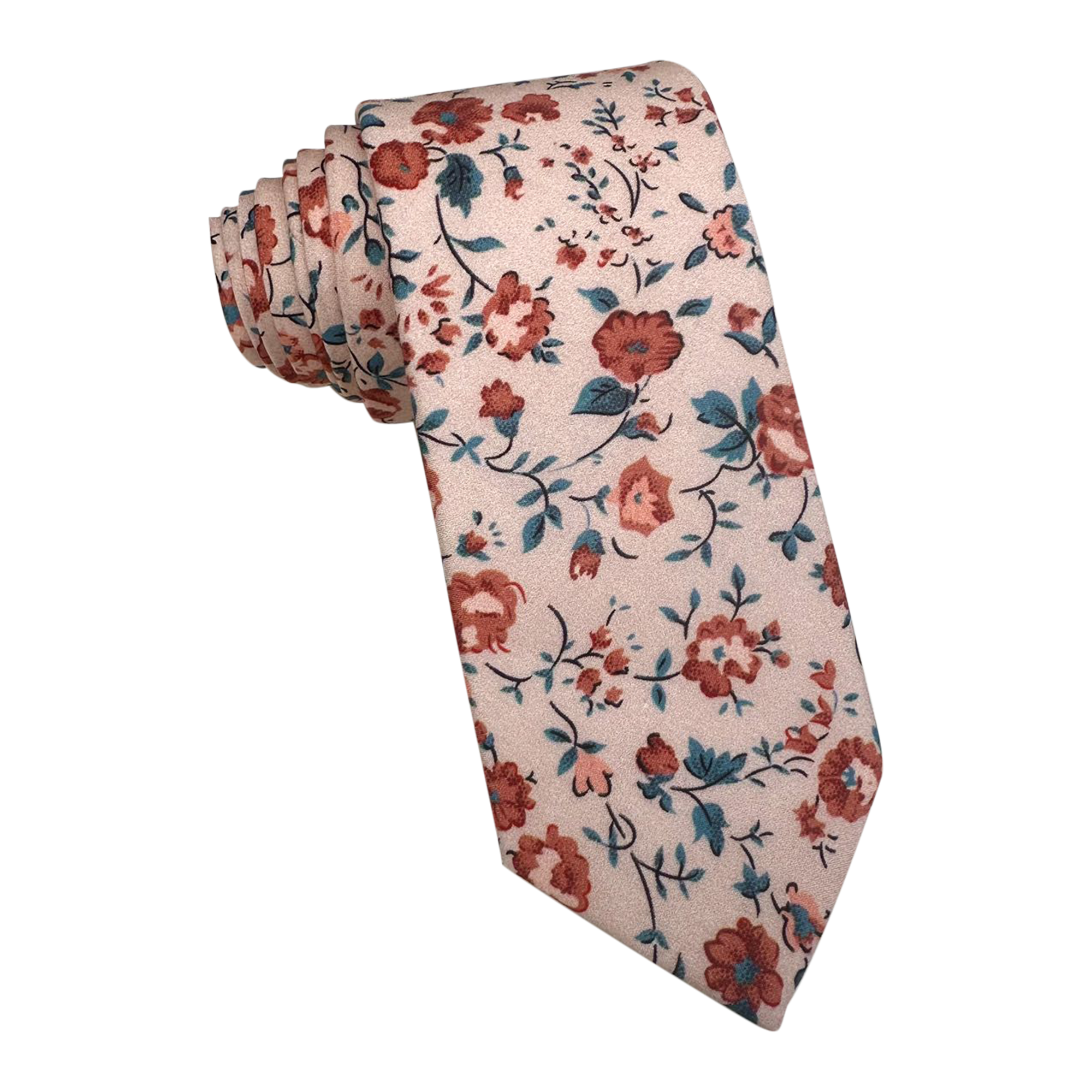 Peach Red Rose Floral Skinny Tie
