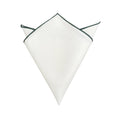 White Linen Pocket Square Dark Green Border