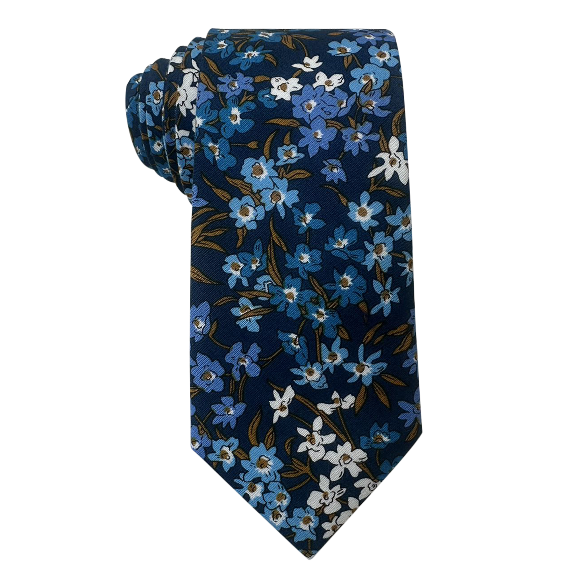 Navy Blue with Midnight Floral Cotton Skinny Tie