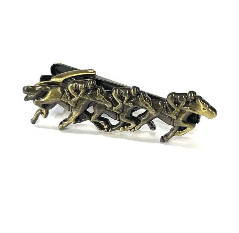 Antique Brass Racing Horse Tie Bar