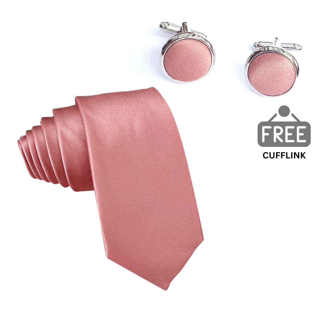 Desert Coral Satin Skinny Tie + FREE CUFFLINK