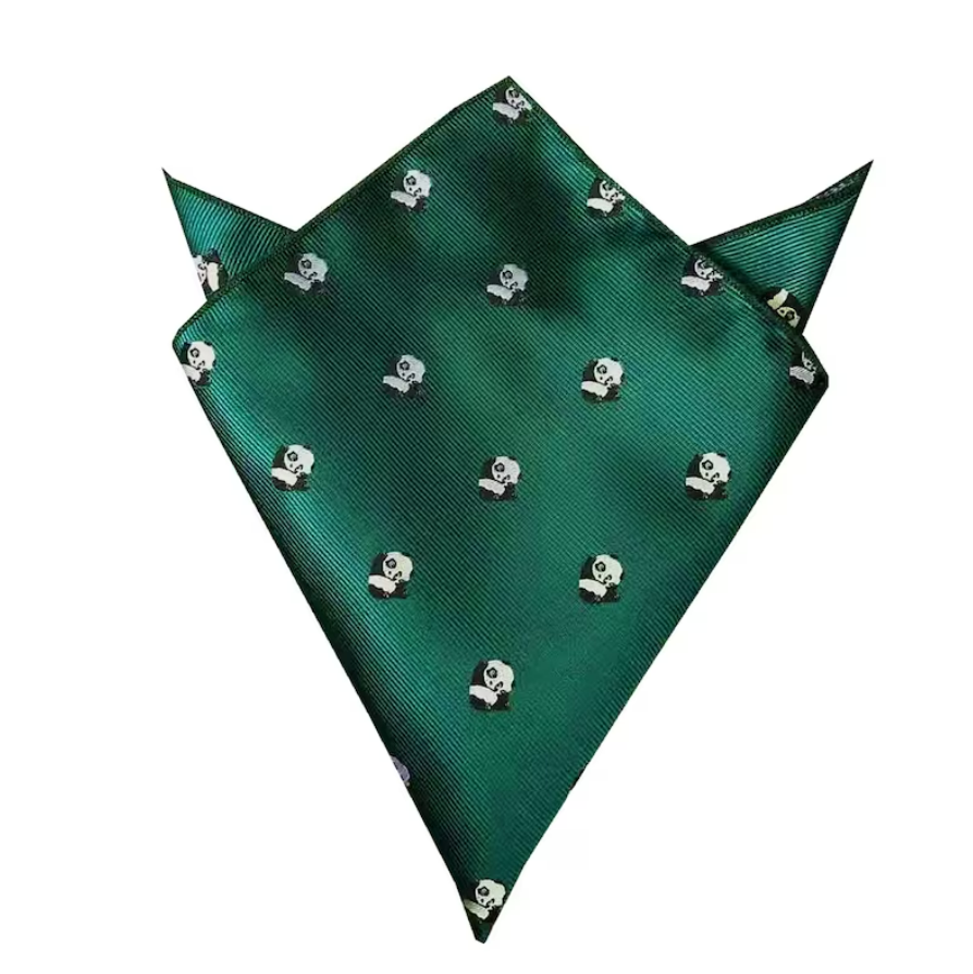 Green Panda Pocket Square