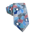 Grey Silver with Blue Floral Skinny Tie