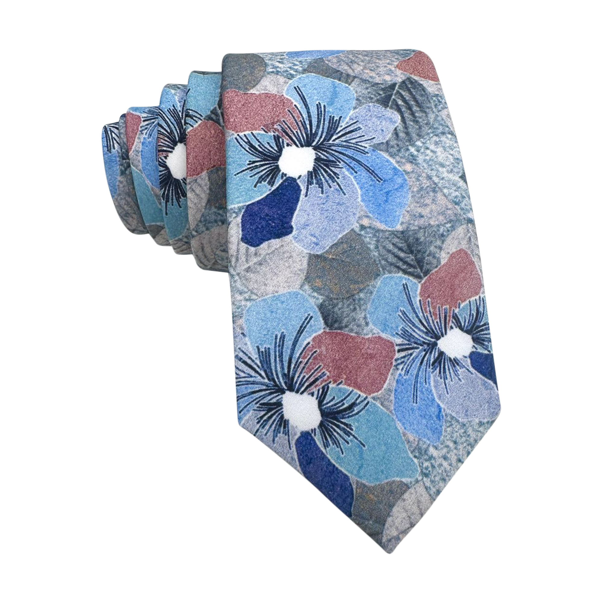 Grey Silver with Blue Floral Skinny Tie