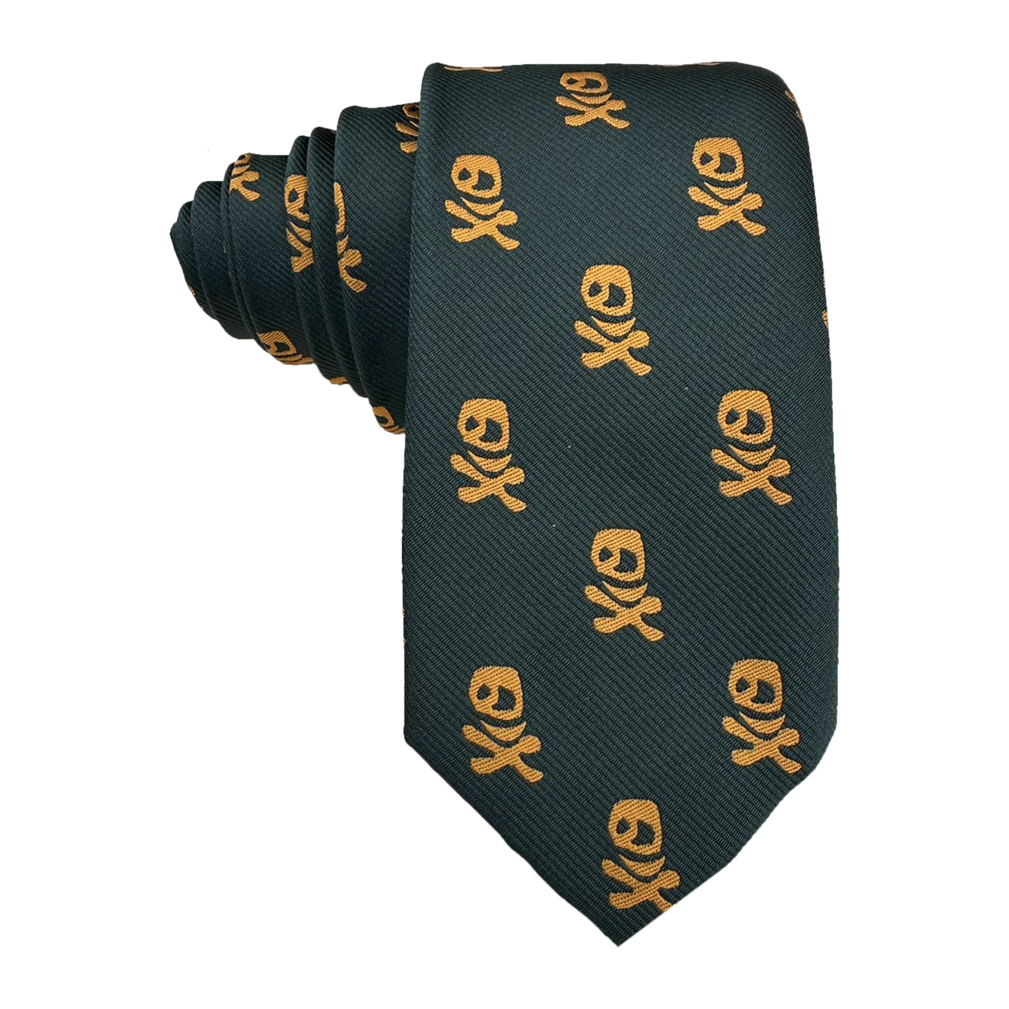 Navy Green with Gold Skull Skinny Tie