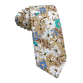 White Floral on Beige Skinny Tie