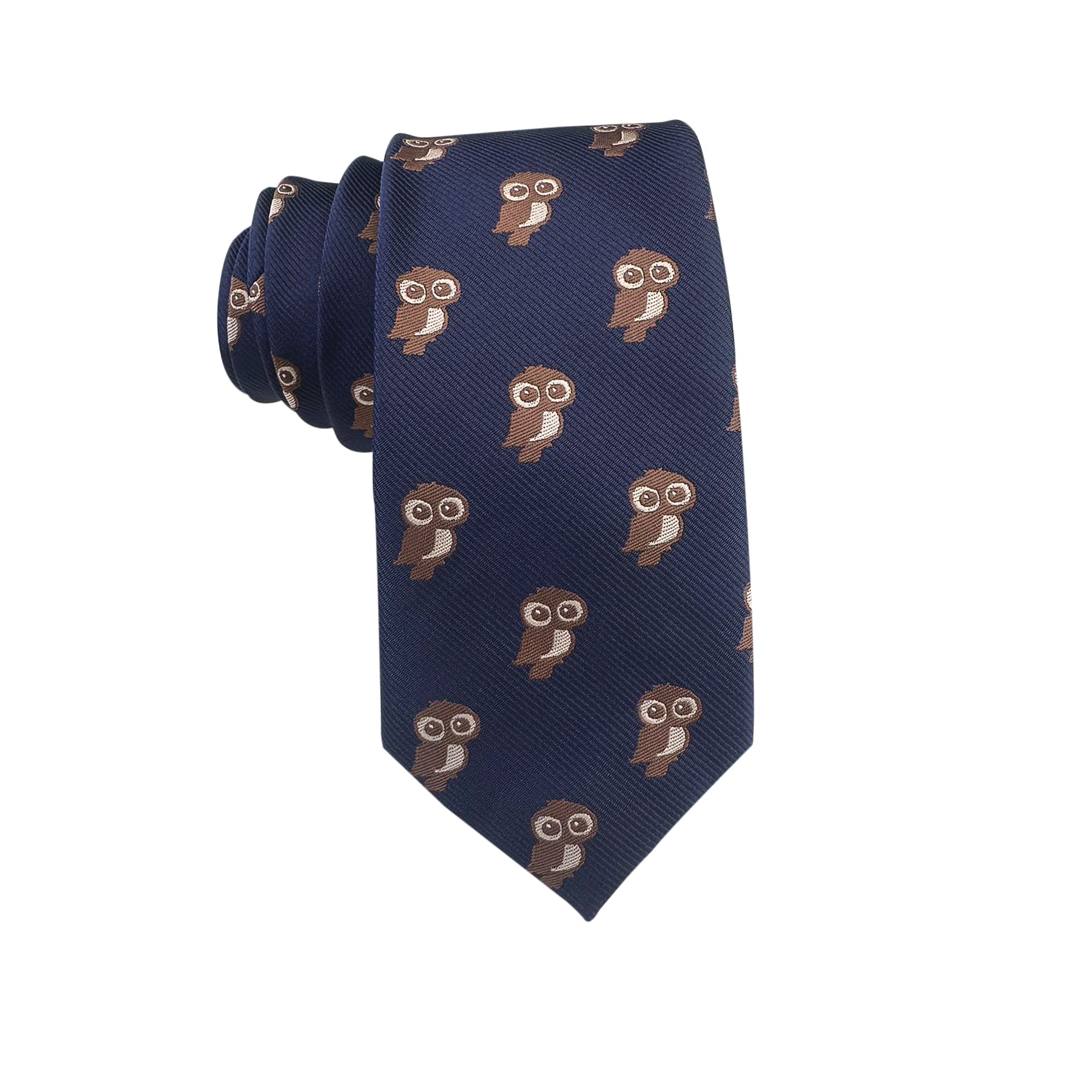 Navy Blue Brown Night Owl Necktie