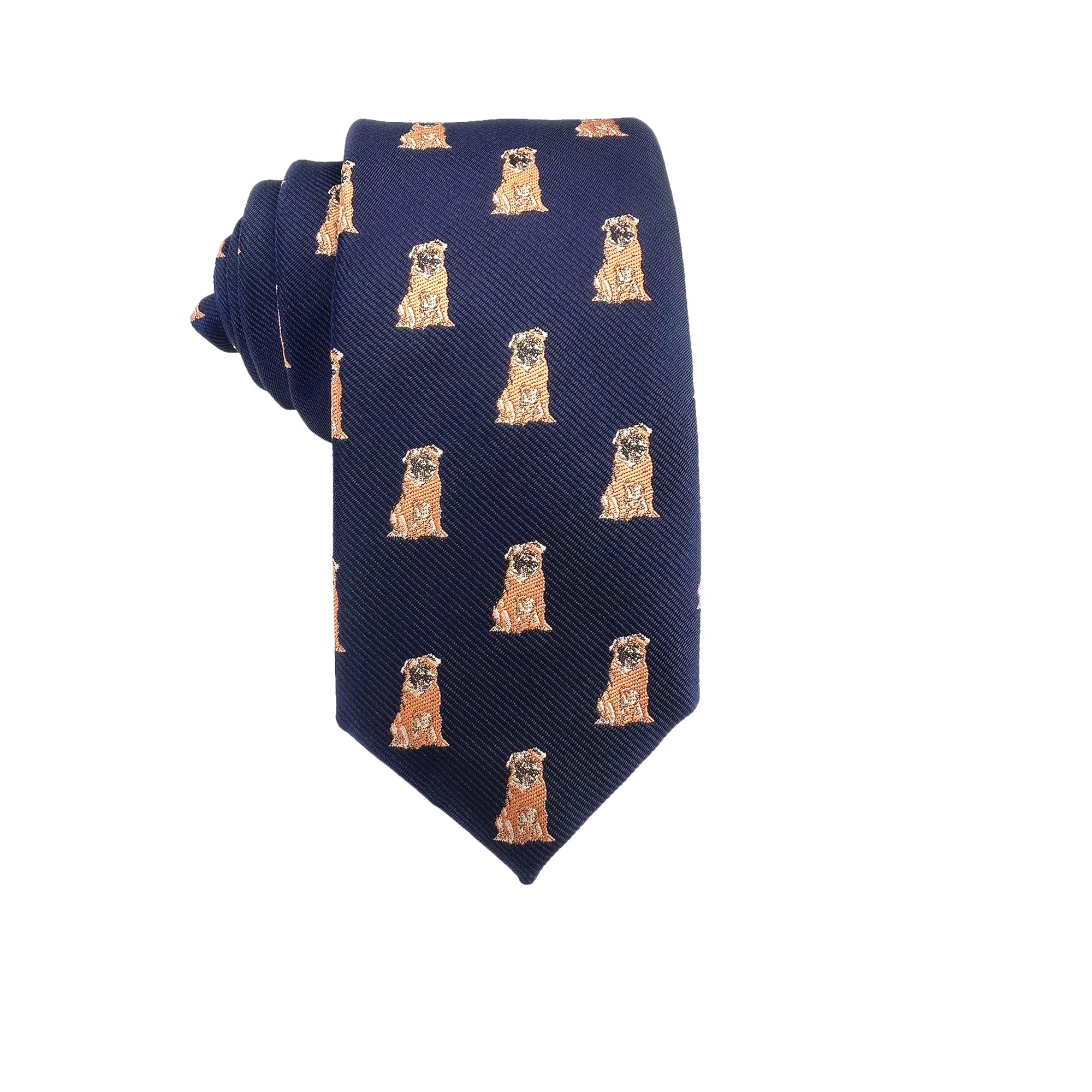 Navy Blue Pug Dog Necktie