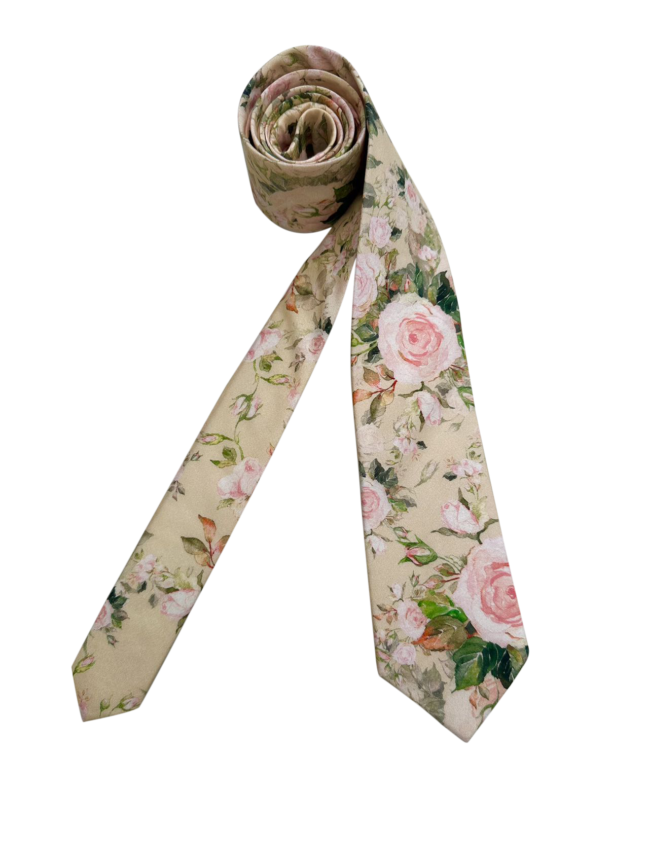 Peach Floral on Beige Skinny Tie